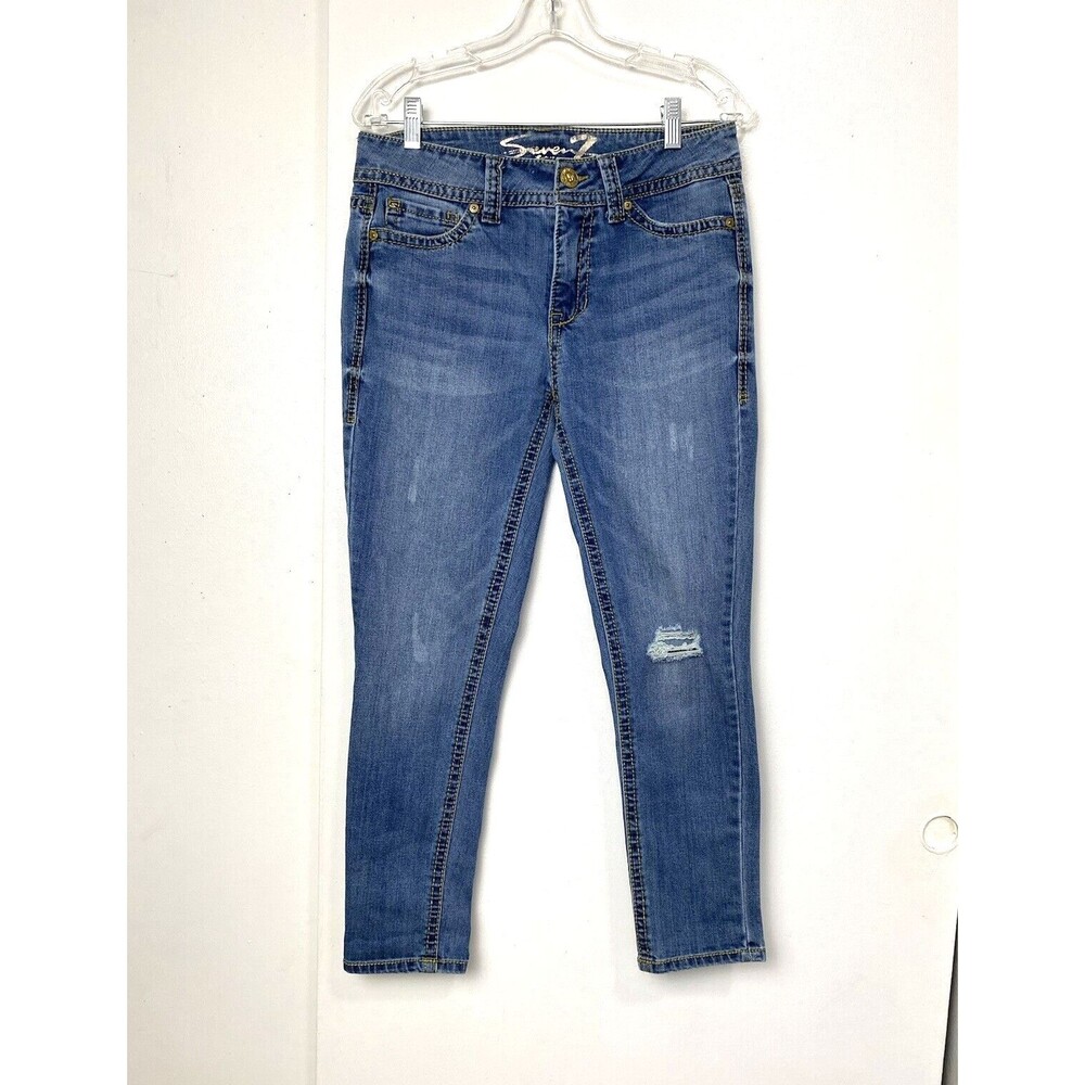 Seven7 Blue Jeans Women's Size 6 Mid Rise Skinny Cotton Blend Denim Distressed